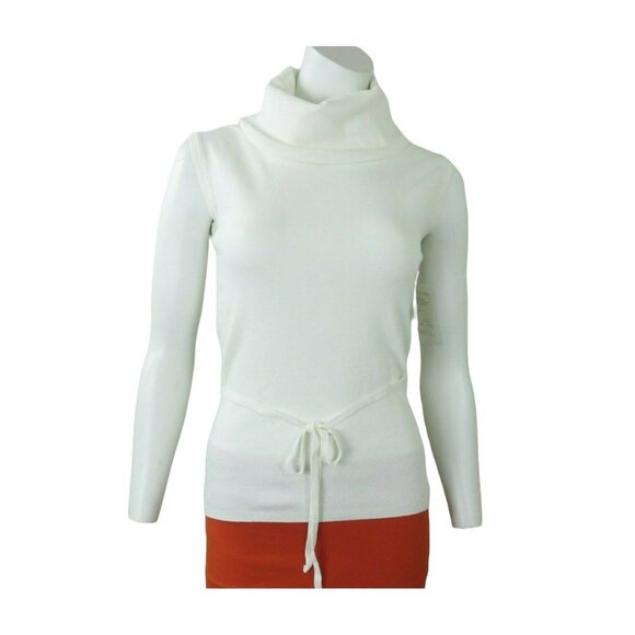 New Turtleneck Sweater Top L White Knit Tie Belt Sleeveless V.A.S. Clothing Co. - Picture 5 of 12